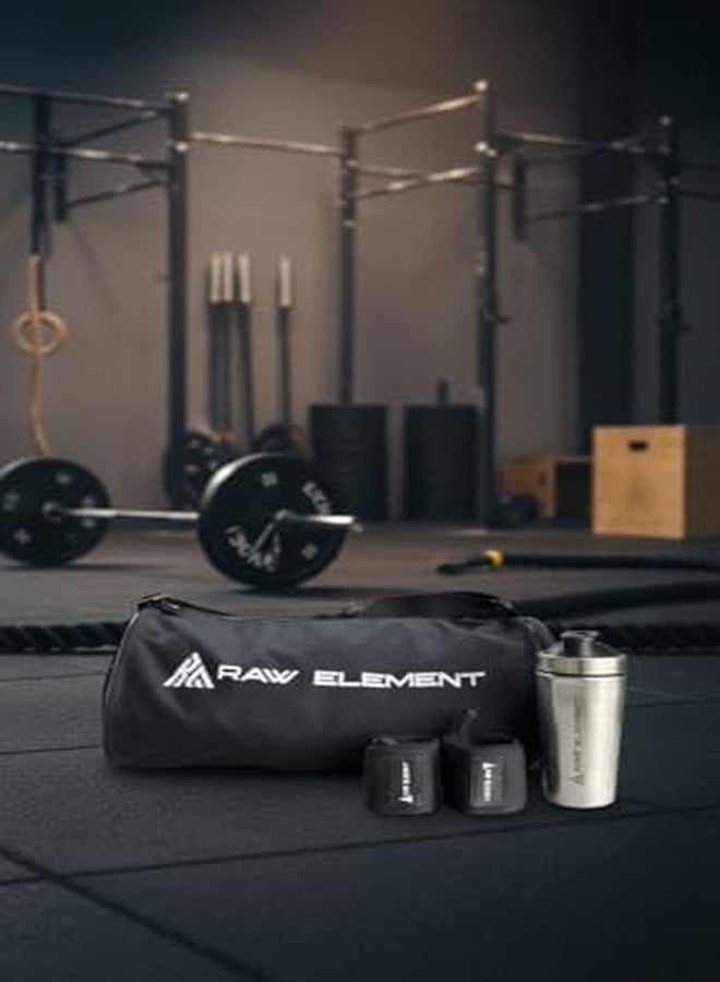 Raw Element Pack of 3 Gym Bag Set with Shaker Bottle and Wrist Wraps, Black, Fitness Accessories Kit - Image 3